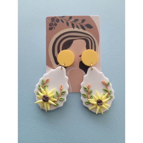 Handmade Mexican Terra Cotta Barro Inspired Dangle Post Earrings Light Weight - Picture 4 of 4